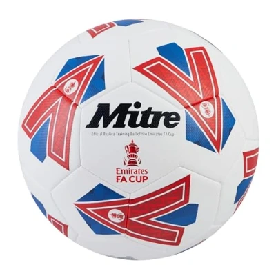 Imagen de Mitre balón de fútbol Entrenamiento la FA Cup, Alto Rendimiento, diseño extraduradero, Talla 4, Blanco/Azul/Rojo