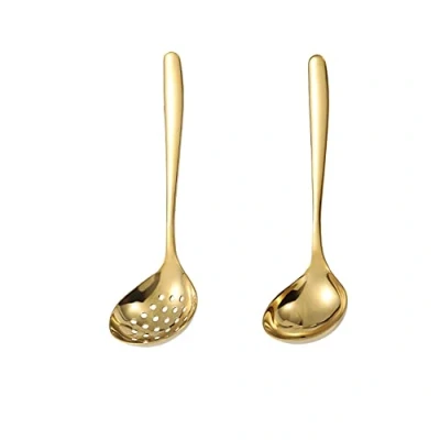 Imagen de MBBITL Gold Soup Cucharón Colador Ranurado Cuchara Set de Acero Inoxidable Skimmer Salsa Hot Pot Servidor