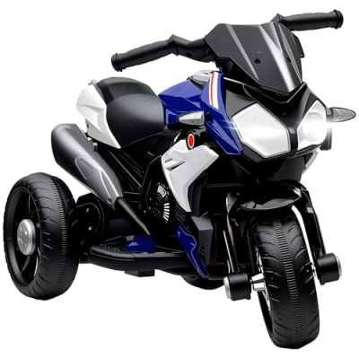 Imagen de HOMCOM Moto Eléctrica Infantil con 3 Ruedas Trimoto para Niños de +3 Años Batería 6V Recargable Funciones Música Bocina Faros 86x42x52 cm Negro y Azul