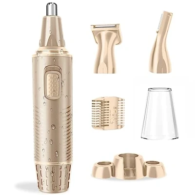 Imagen de cortapelos de nariz, recargable por USB, juego 3 en 1, orejas con cuchillas doble corte, cejas profesionales sin dolor y recortador vello facial, champán