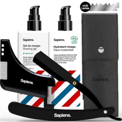 Imagen de Sapiens Barbershop Navaja de Afeitar Hombre Cuchilla para Barba con 20 Hojas Simples Derby y Funda Protectora Barbero (Kit Afeitado)