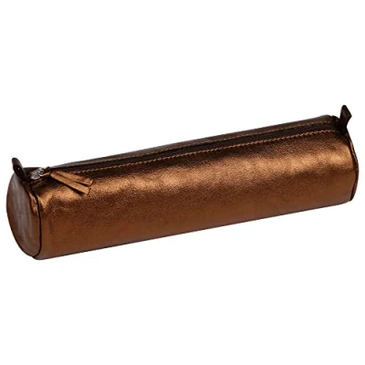 Imagen de Clairefontaine 8691C Trousse Scolaire Cuirisé Ronde Ø5,5x22 cm en Véritable Cuir irisé, Brun
