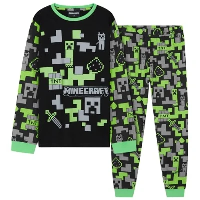 Imagen de Minecraft Pijama Conjunto de 2 Piezas, Pantalón y Camiseta para Niños 7 14 Años, Regalos Niño Navidad (Negro/Verde,9 10 años)