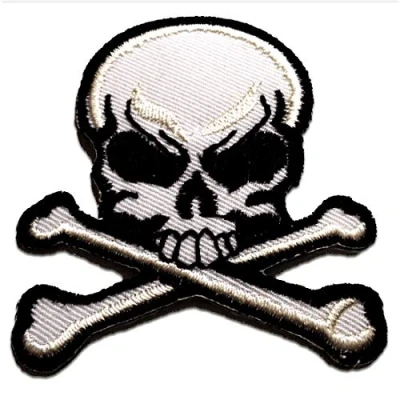 Imagen de Calavera Biker Parches Termoadhesivos Bordados Aplique Para Ropa, Tamaño: 6,3 x 7,2 cm
