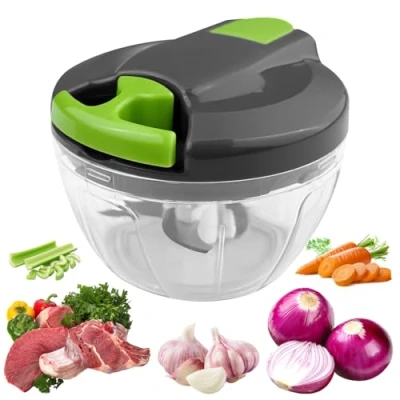 Imagen de Ghazpmuk Picadora Manual con Cuerda, 520 ml Picador de Verduras Manual, Mini Cebolla 3 Cuchillas Acero Inoxidable, Trituradora Alimentos Triturador (Verde)
