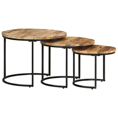 Imagen de vidaXL 3X Madera Rugosa de Mango Mesas Apilables Auxiliar Consola Mesita Salón Lateral Té Café Sofá Sala Estar Muebles Mobiliario