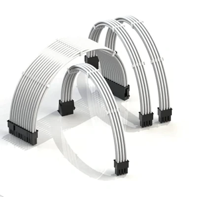 Imagen de LINKUP AVA 30cm Cable con Manguito Prolongación de para Fuente Alimentación Kit Alineadores┃1x 24P (20+4) MB┃1x 8P (4+4) CPU┃2X (6+2) GPU┃300mm Blanco