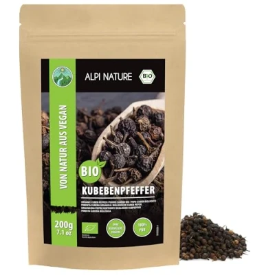 Imagen de pimiento cubeb orgánico (200g), java de cultivo controlado, probado en laboratorio, 100% puro y natural