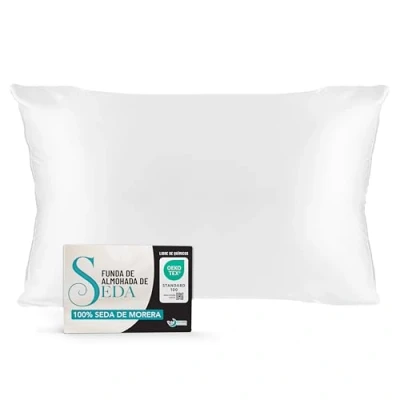Imagen de Funda de Almohada Seda 50x70 cm 100% Natural 19 Momme con Beneficios para el Pelo y la Piel Antiarrugas &amp; Antiacaros Blanco