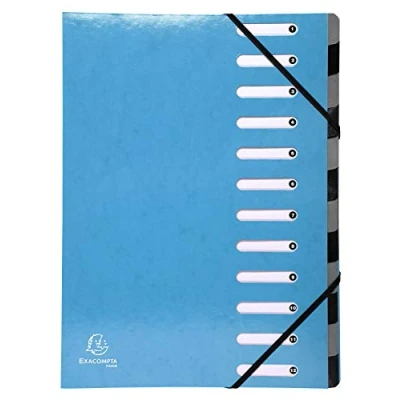 Imagen de Exacompta 53927E 1 clasificador HARMONIKA Iderama con bandas elásticas y ventanas recortadas en cartulina plastificada brillante 12 compartimentos tamaño 24,5x32cm A4 color azul claro