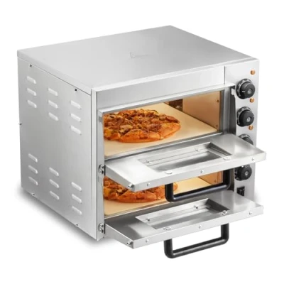 Imagen de VEVOR Horno de Pizza Comercial Eléctrico Encimera Doble Piso, Acero Inoxidable con Piedra y Mango, Multiusos para Interiores Restaurantes, Pretzels Horneados en Casa, 520 x 430 mm
