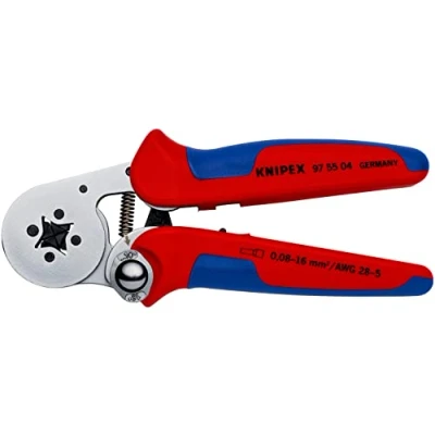 Imagen de Knipex Alicate autoajustable para crimpar punteras huecas de acceso lateral cromado, con fundas multicomponentes 180 mm (cartulina autoservicio/blíster) 97 55 04 SB