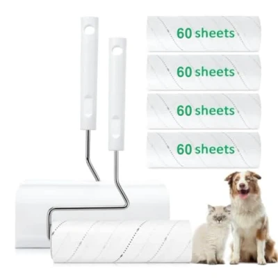 Imagen de Vintree Hojas Rodillo Quitapelusas 16cm Área Extendida del Quitapelos Mascotas 4 Rollos 60 por Rollo + 1 Mangos para Quita Pelos Mascota Ropa Pelo de Gato sofá Cama y Alfombra