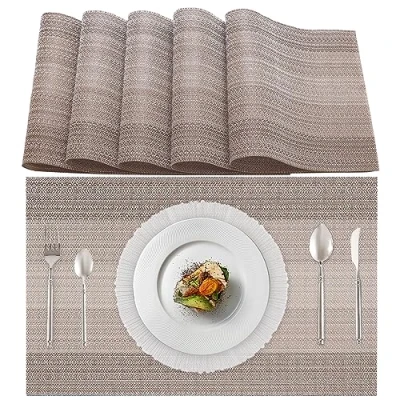 Imagen de Lumaca Juego de 6 Manteles Individuales Lavables, (70% PVC y 30% Poliéster) Salvamanteles Individuales, Fácil Limpieza, Antideslizantes, Resistentes al Calor, Ideales para la Mesa Cocina,Marrón