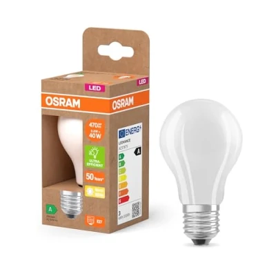 Imagen de OSRAM LED Superstar Classic Lámpara A 40 en forma de bombilla clásica vidrio esmerilado, 2,2 W, 470 lm, casquillo E27, 2700 K para luz blanca cálida, EEK A, 60 mm diámetro.