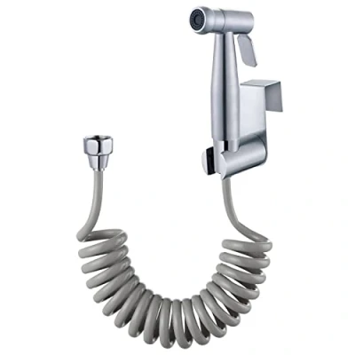 Imagen de Kit de bidé inodoro, con gancho para tanque agua y manguera ducha flexible telescópica ABS 59&quot; higiene personal diaria (Gris)
