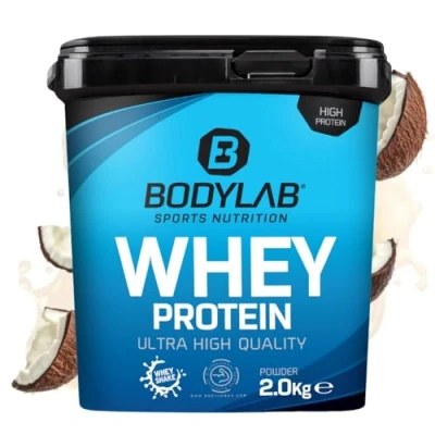 Imagen de Bodylab24 Whey Protein Powder Coco 2kg, polvo rico en proteína para músculos más fuertes, la de suero puede promover construcción músculo, con 80% proteína, sin aspartamo