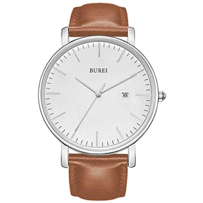 Imagen de BUREI Relojes de Pulsera para Hombre,Relojes Cuarzo analógicos Minimalistas Hombre con Correa Piel,Regalos