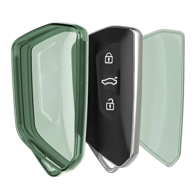 Imagen de kwmobile Carcasa para Mando Compatible con VW Golf 8 Llave de Coche 3 Botones Funda Llaves TPU Transparente Verde/Transparente