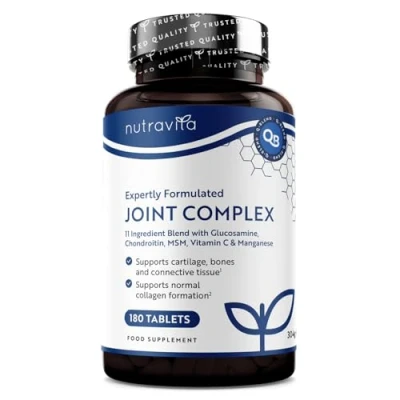 Imagen de Complejo Articular Glucosamina Condroitina con Vitamina C + D MSM y Manganeso 180 Comprimidos de para 6 Meses Suplementos Articulares Hombres Mujeres Nutravita