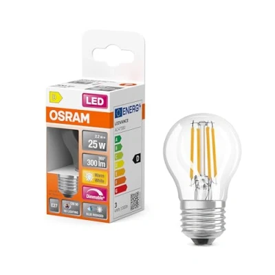 Imagen de OSRAM Lámpara LED SUPERSTAR+ CLASSIC P FIL 25, E27, forma minibola, 2,2 W, 300 lm, 2700 K, luz blanca cálida, componente azul muy reducido, fatiga ocular reducida, regulable, optimo consumo de energía