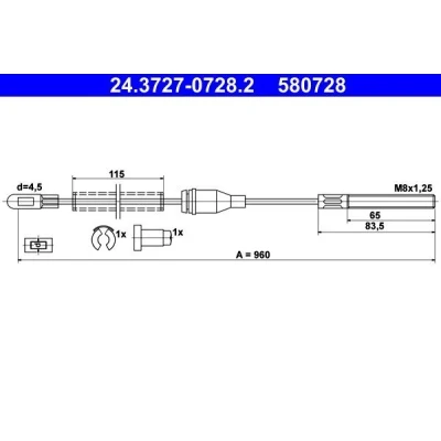 Imagen de ATE 24.3727 0728.2 Cable de Freno Mano 960 con accesorios OPEL: Corsa A CC, TR