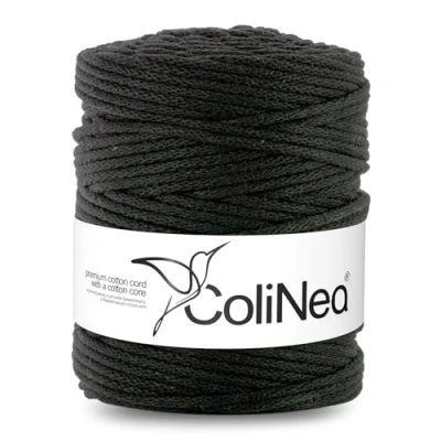 Imagen de ColiNea Cordón de Algodón con Núcleo 5mm 200m Cuerda Trenzada Macramé Jardín Manualidades DIY (Negro)