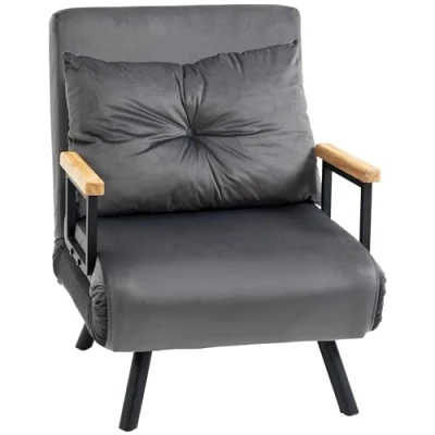 Imagen de HOMCOM Sofá Cama Convertible Sillón Triple Pliegue con Respaldo Ajustable de 5 Niveles y Almohada Acolchada para Oficina Dormitorio Salón Carga 120 kg 63x73x81 cm Gris