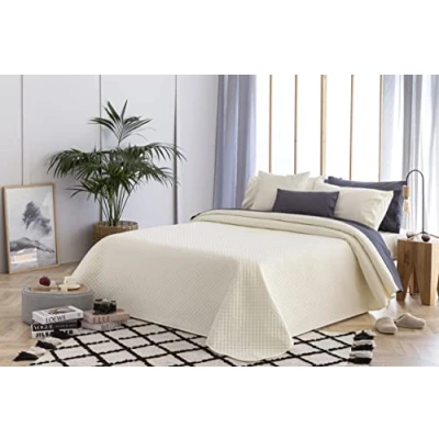Imagen de Todocama Colcha boutí Fina con diseño de Rombos, para Primavera, Verano, otoño e Invierno. 100% Microfibra Extra Suave. Cubre Cama Multiusos. 105 200x260cm Beige