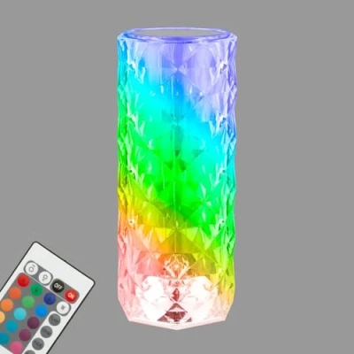 Imagen de BRILONER lámpara de noche a pilas, mesa inalámbrica, LED RGB con mando distancia, cristal táctil, transparente, cable USB C, 215x90mm (HxD)