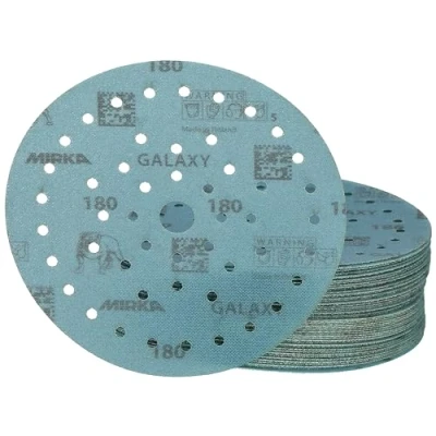 Imagen de Mirka Galaxy papel de lija epoxi 150mm velcro grano 180 para el lijado resina epoxi, madera, rivertable / 50 unidades discos