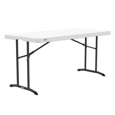Imagen de LIFETIME Mesa Rectangular Patas abatibles 152x76x74 cm, Tablero de Polietileno HDPE Blanco, Estructura Acero, Adecuado para Interior y Exterior, fácil Transportar almacenar (92127)