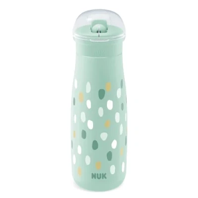 Imagen de Vaso NUK Mini Me Sip para niños pequeños con pajita 12+ meses 450 ml Botella de agua Boquilla endurecida A prueba fugas roturas Lunares menta