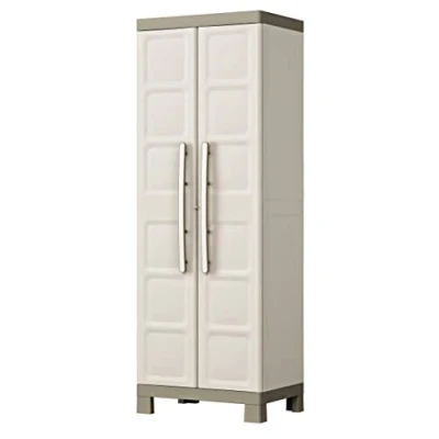 Imagen de Keter Armario Excellence EscoberoArmario Escobero de almacenajeResina2 Puertas y 4 baldas, 3 Regulables en Altura 1 FijaColor Arena/Gris182 x 65 45 cm