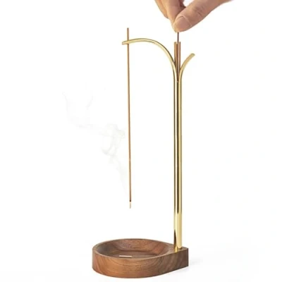 Imagen de Soporte para Incienso, Quemador de Incienso invertido Hecho a Mano, Atrapador Cenizas, Madera Nogal Negro