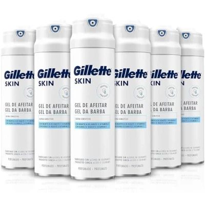 Imagen de Gillette Skin Ultra Sensitive Gel de Afeitar Hombre para Pieles Sensibles, Pack 6 x 200 ml, Protege, Alivia y Refresca el Rostro Durante Afeitado