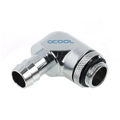 Imagen de Alphacool 17135 HF 10 mm (3/8&quot;) Conector de manguera giratorio 90 G1/4 con junta tórica, conectores cromados para refrigeración por agua