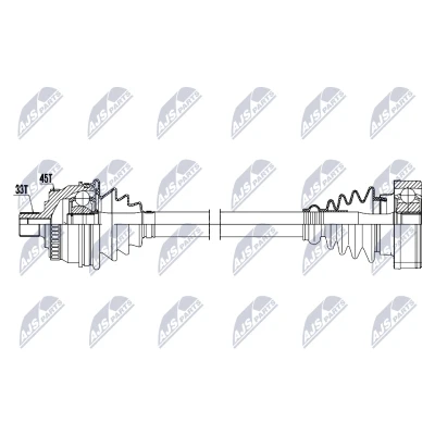 Imagen de NTY NPW AU 099 Árbol de transmisión Eje delantero, derecha 635mm 100mm Caja cambios manual VOLKSWAGEN: Passat B5 GP Sedán, Variant