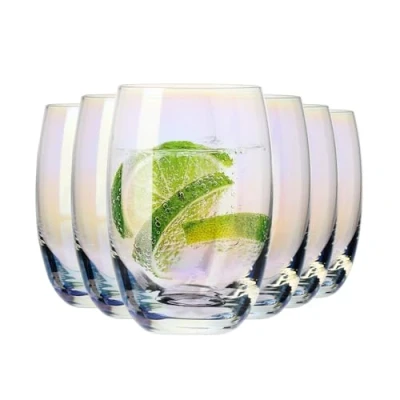 Imagen de Krosno Vasos iridiscentes de la colección Rainbow, juego 6, 360 ml, cristalería hecha a mano, ideal para agua, jugo, cócteles, lavar mano