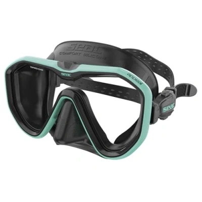 Imagen de SEAC Appeal, máscara de Buceo Lente única Made in Italy con Hebilla 3D Directamente en la Falda, Negro/Azul Claro, Narrow