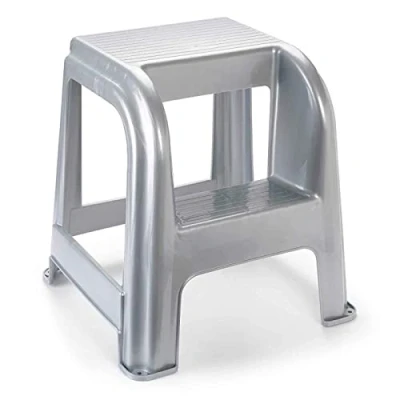 Imagen de AC Taburete con peldaño, Fabricado en PVC, Multiusos de plástico Resistente y Duradero. Ideal para el hogar, Clases, o Trabajo. 45.5 x 44.2 42 cm. Color Plata.