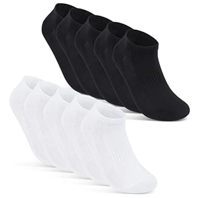Imagen de sockenkauf24 10 Pares de Calcetines Cortos Hombre Mujer Tobilleros Transpirables con Malla Algodón 16510 (39 42 Negro+Blanco)