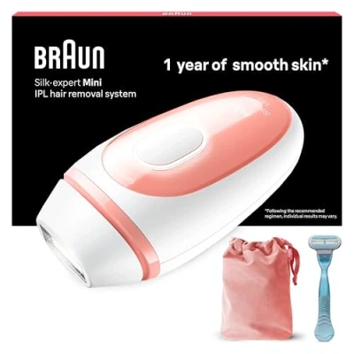 Imagen de Braun Luz Pulsada Silk Expert Mini PL1014 Depiladora IPL, Reducción Del Vello Visible En Casa, Blanca/Rosa, Con Funda De Viaje, Tamaño Compacto Para Llevarla Donde Quieras, Fácil, Segura Y Eficiente