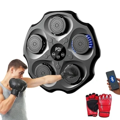 Imagen de Máquina de Boxeo Musical. Equipo Entrenamiento para Pared Poliuretano. Almohadilla con LED, Guantes Boxeo, Bluetooth, Luces al Ritmo la Música (2 modos, 43x43x5 cm)