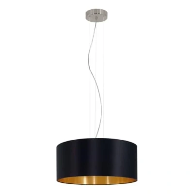 Imagen de Eglo lámpara de suspensión MASERLO, colgante textil con 3 bombillas, suspendida acero y tela, color níquel mate, café, dorado, casquillo E27, diámetro 53 cm