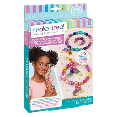 Imagen de Make It Real Rainbow Bracelet Making Kit with Ring Girls Jewellery Arts and Crafts for Kids