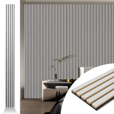 Imagen de Art3d 4 paneles acústicos de listones 272 x 20 cm para pared y techo, panel absorción sonido estriado 3D con acabado madera, plateado cepillado