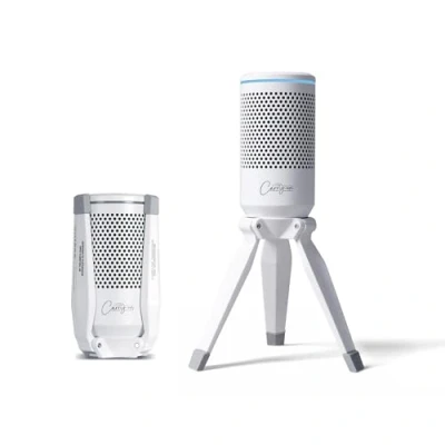 Imagen de Carry on Micrófono Condensador USB Triple con trípode Integrado, monitoreo Libre de lantencia, Color Blanco