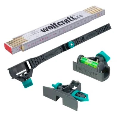 Imagen de wolfcraft &quot;Personaliza mi metro plegable&quot;, juego de 4 piezas 8623000 Convierte el plegable en un nivel burbuja o gramil y permite ajustar una medida interna