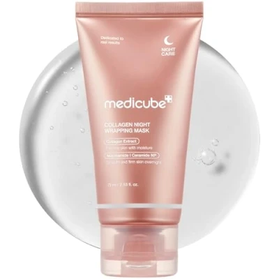 Imagen de Medicube Collagen Overnight Wrapping Peel Off Facial Mask Pack Elasticity &amp; Hydration Care, Reduces Sagging Dullness Hydrolyzed For Glowing Skin Korean Care